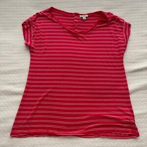 Large Old Navy Pink and White Striped Short-Sleeve T-Shirt